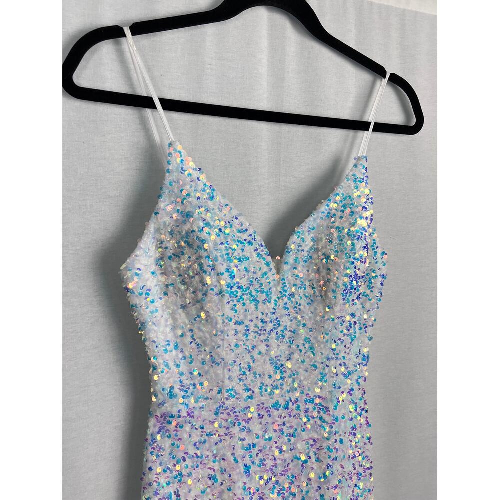 B Smart Maxi Dress White Iridescent Sequin Gown Formal Bachelorette Party Glam - Picture 3 of 7